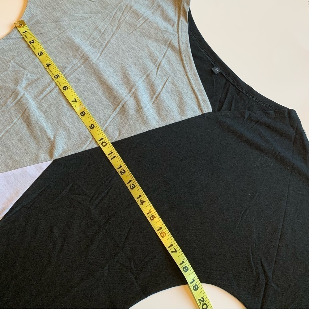 Color block geometric long sleeve top, asymmetrical neckline neutral new - Picture 7 of 12